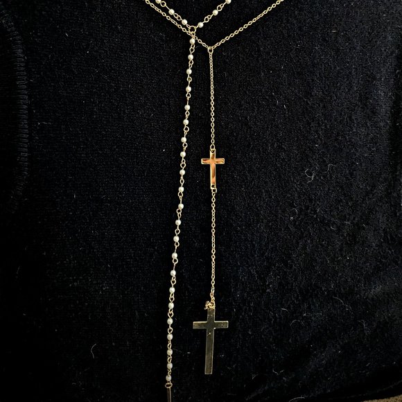 Pearl and Gold Triple Necklace (Faux) - Picture 5 of 5